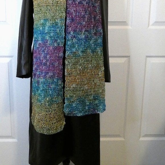 Multicolor Sparkly Scarf 80x8 Extra Long/Wide Prism Handmade Crochet Knit Xmas - Picture 5 of 7